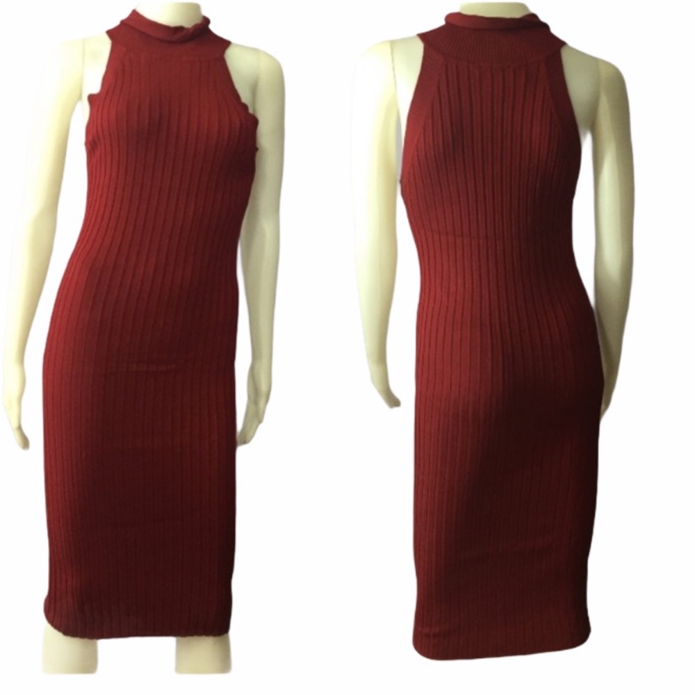 NWT Burgundy Rib Knit Knee Length Turtleneck Dress Size  S/M & M/L - Picture 2 of 7